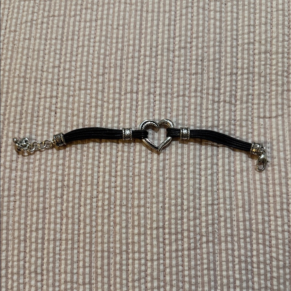 Brighton Silver Heart Bracelet with Black Cord